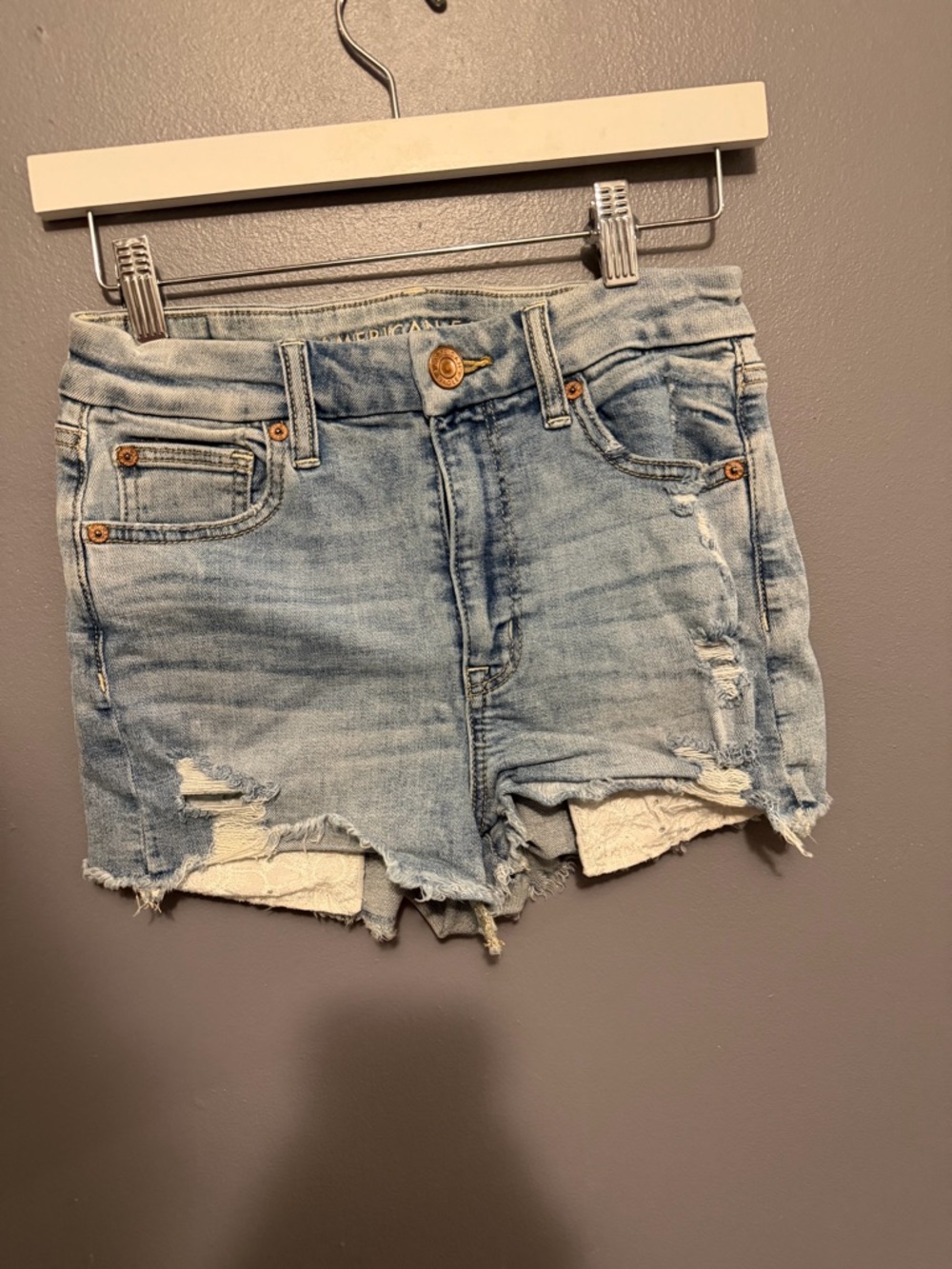 American Eagle Outfitters Light Blue Distressed Denim Cutoff Shorts